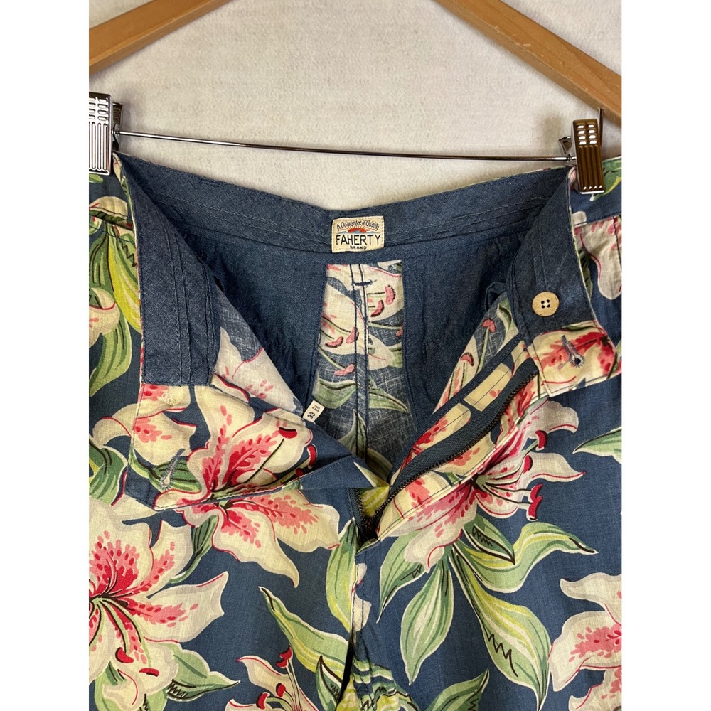 Faherty Men's Tropical Atoll Chino Shorts Linen Blend Shorts 9" Sz 33 - Picture 3 of 7